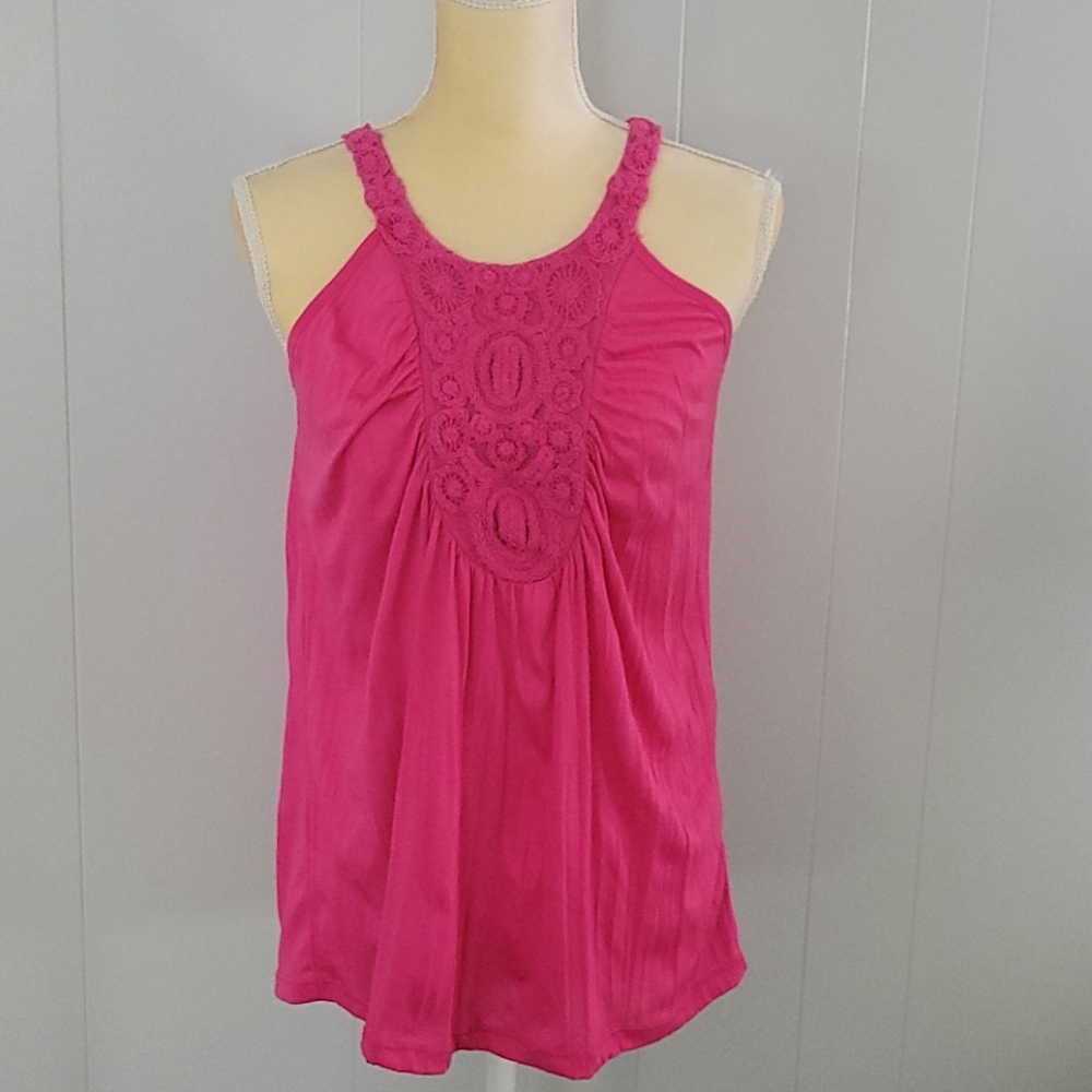 Crocheted Sleeveless Hot Pink Knit Top